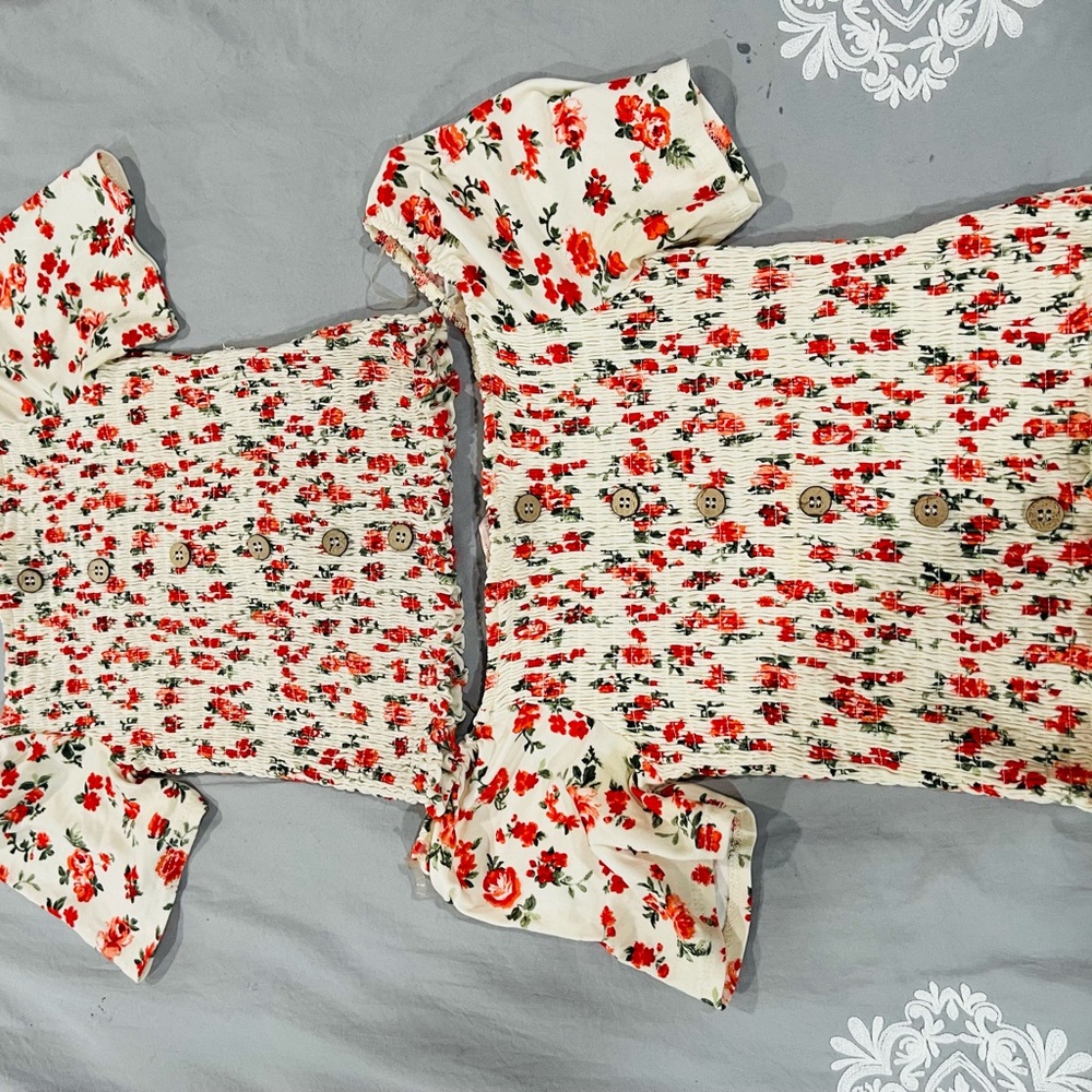 Floral Smocked Top with Button Detail